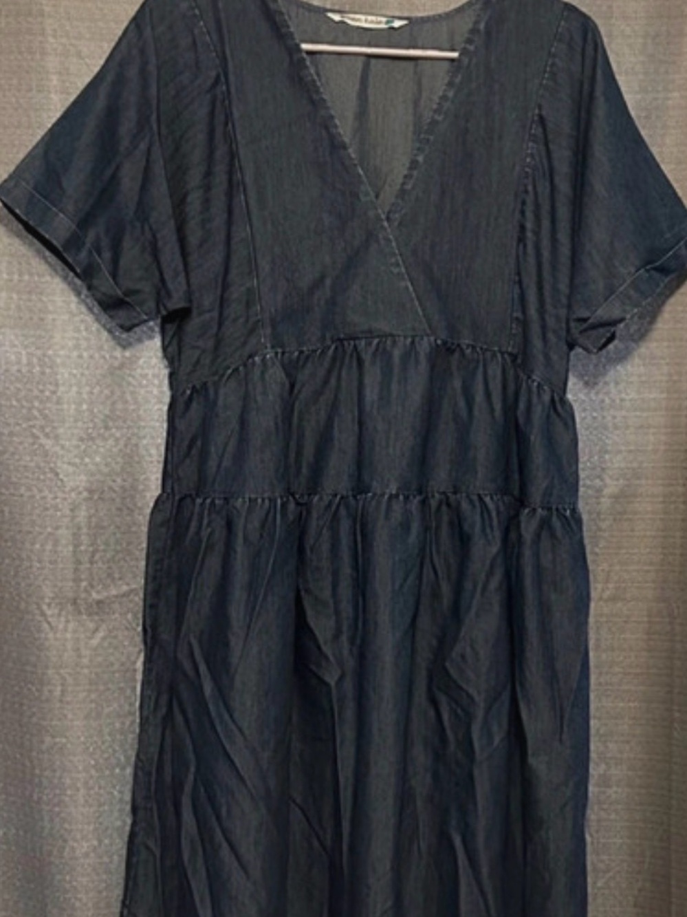 V-Neck Dark Blue Midi Tiered Dress